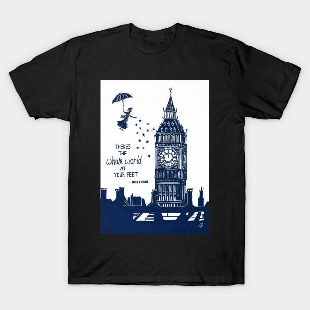 Mary Poppins Inspirational Quote Linocut T-Shirt by Maddybennettart